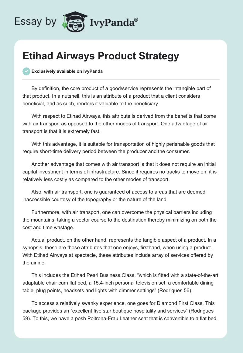 Etihad Airways Product Strategy. Page 1