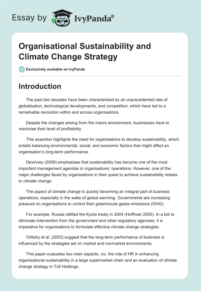 Organisational Sustainability and Climate Change Strategy. Page 1