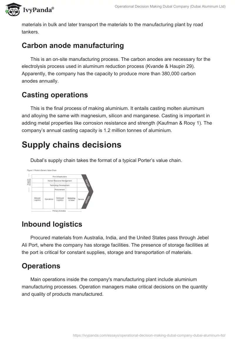 Operational Decision Making Dubal Company (Dubai Aluminum Ltd). Page 2