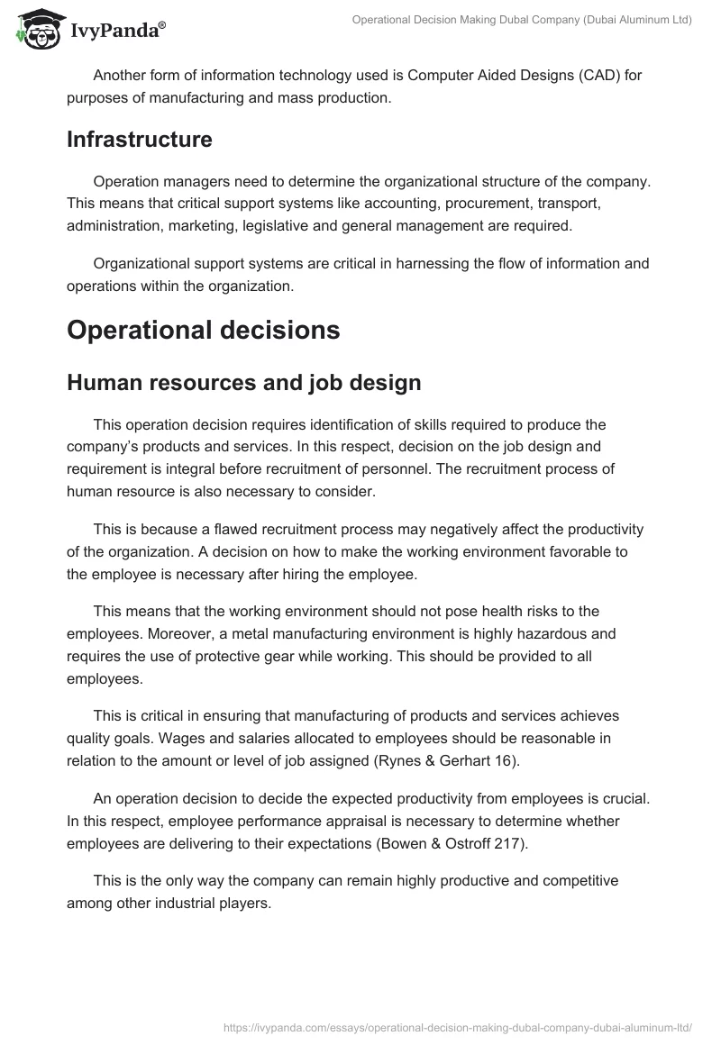 Operational Decision Making Dubal Company (Dubai Aluminum Ltd). Page 4