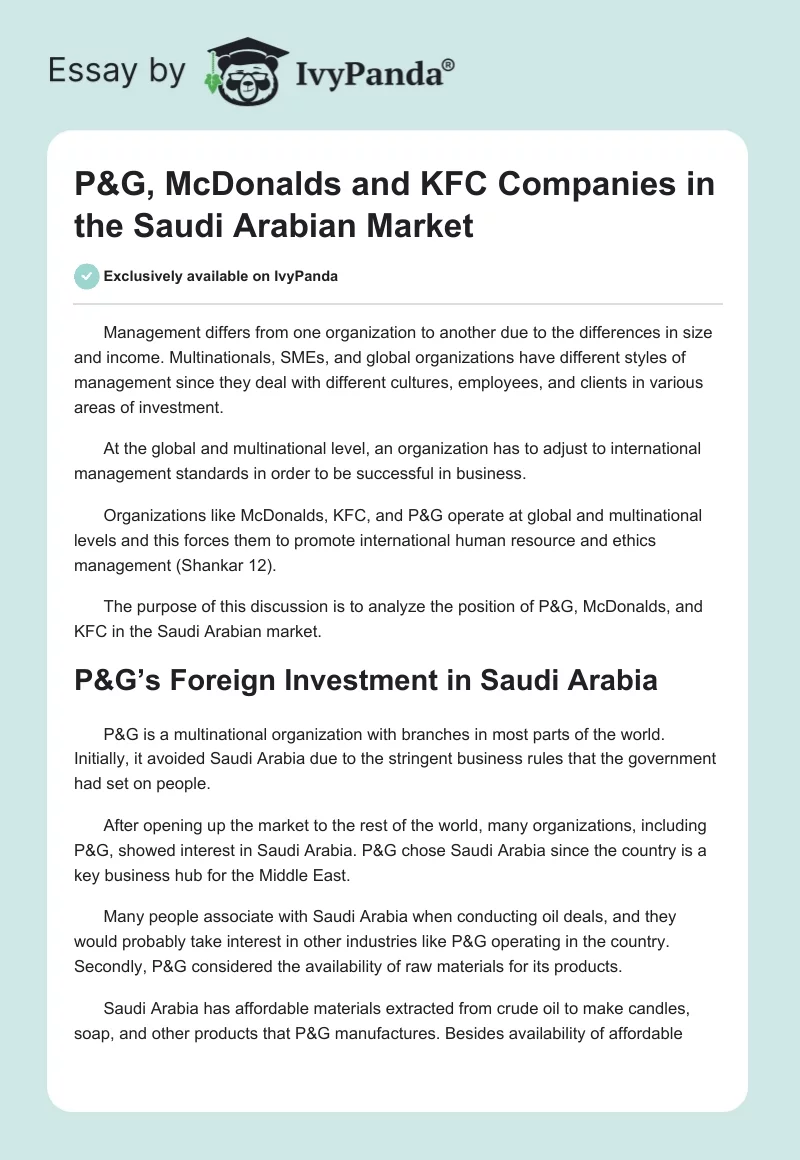 P&G, McDonalds and KFC Companies in the Saudi Arabian Market. Page 1