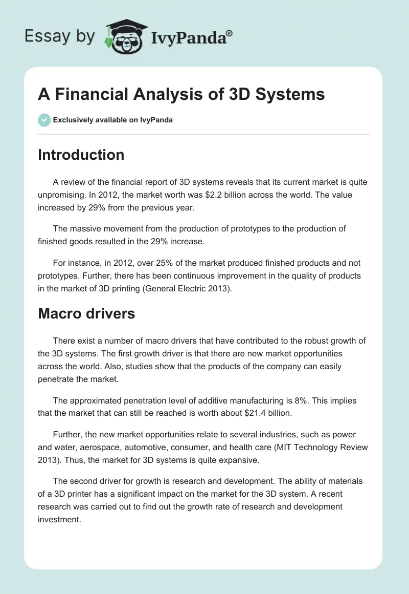 A Financial Analysis of 3D Systems. Page 1