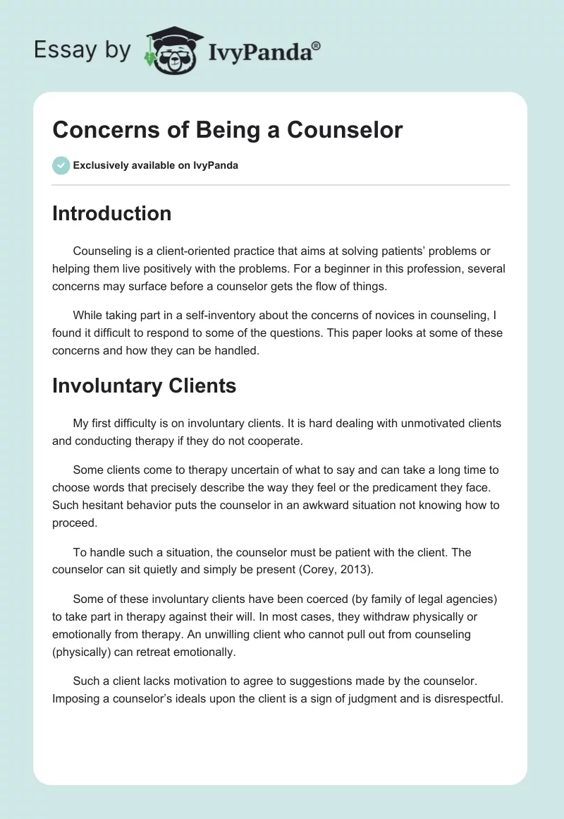 Concerns of Being a Counselor. Page 1