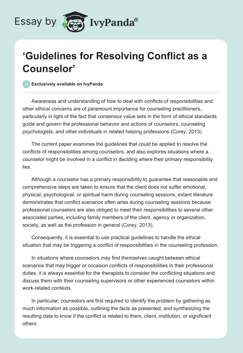 ‘Guidelines for Resolving Conflict as a Counselor’. Page 1