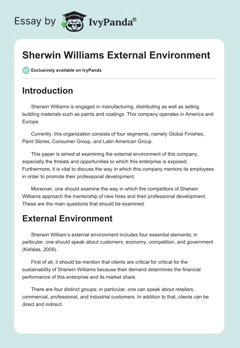 Sherwin Williams External Environment. Page 1