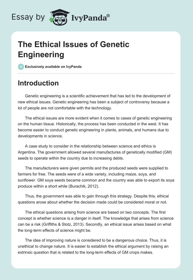 The Ethical Issues of Genetic Engineering. Page 1