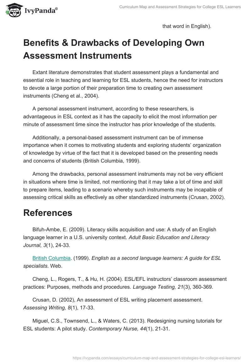 Curriculum Map and Assessment Strategies for College ESL Learners. Page 4