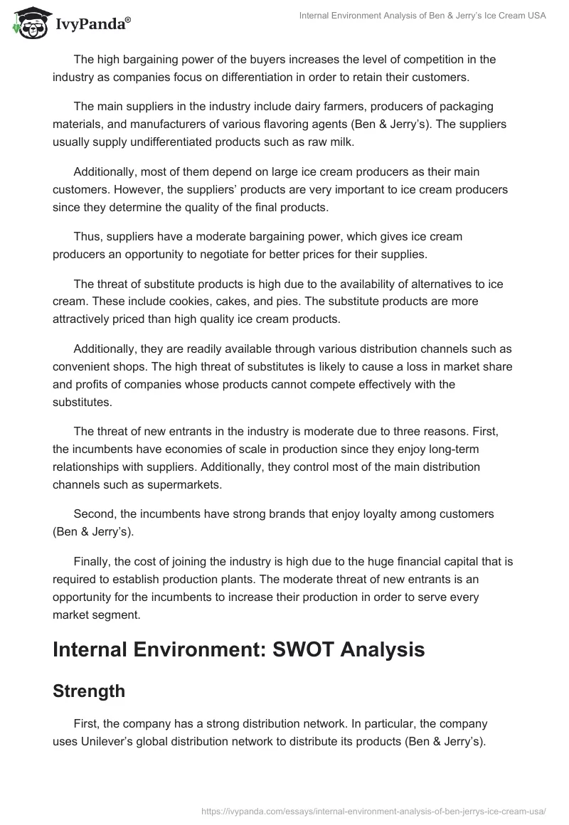 Internal Environment Analysis of Ben & Jerry’s Ice Cream USA. Page 4