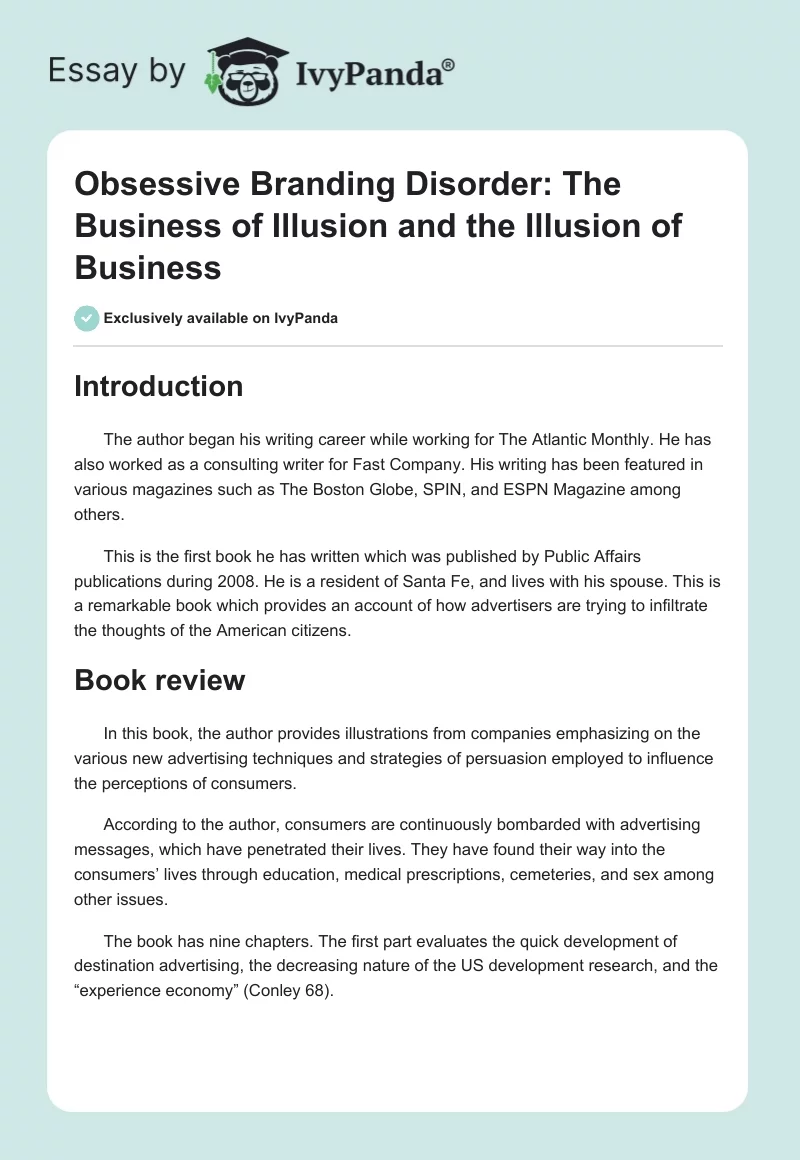 Obsessive Branding Disorder: The Business of Illusion and the Illusion of Business. Page 1