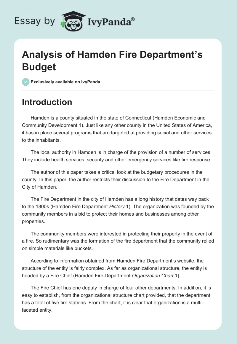 Analysis of Hamden Fire Department’s Budget. Page 1