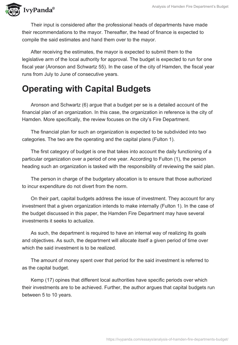 Analysis of Hamden Fire Department’s Budget. Page 3