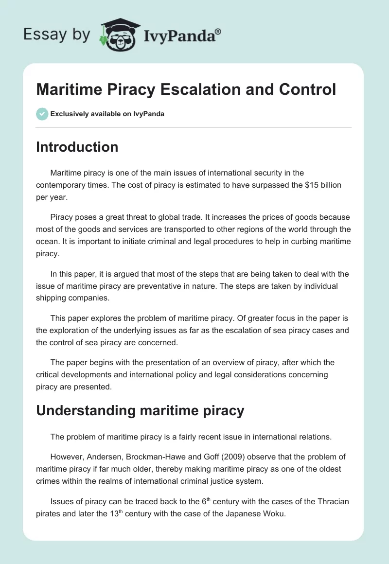 Maritime Piracy Escalation and Control. Page 1