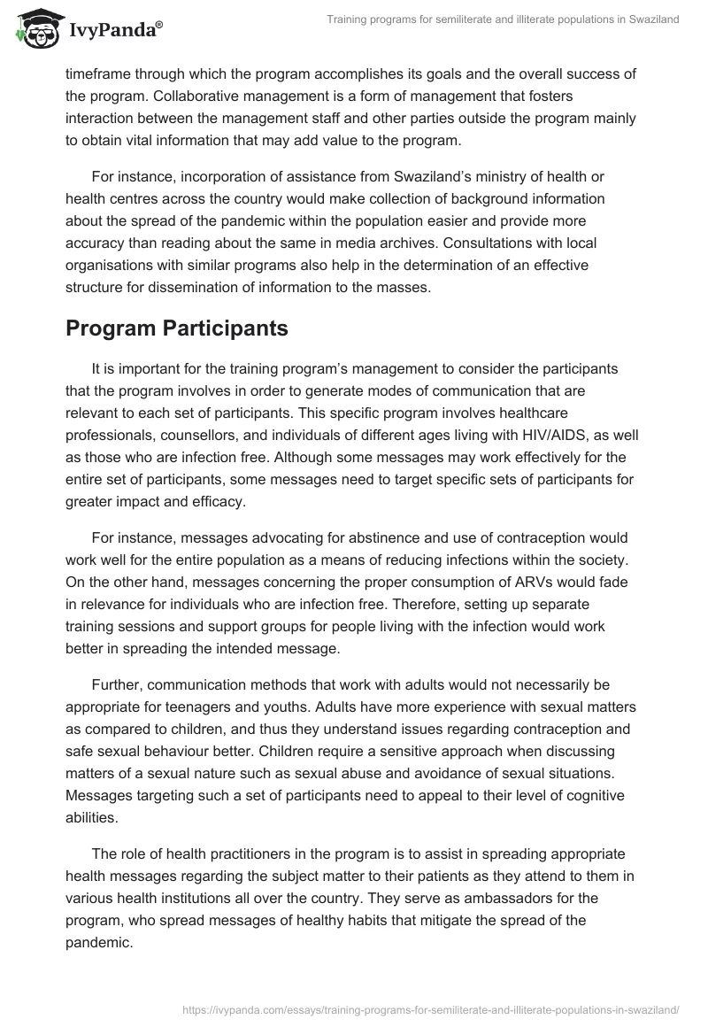 Training programs for semiliterate and illiterate populations in Swaziland. Page 5