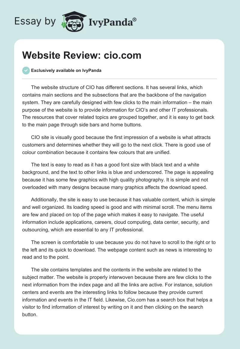 Website Review: cio.com. Page 1