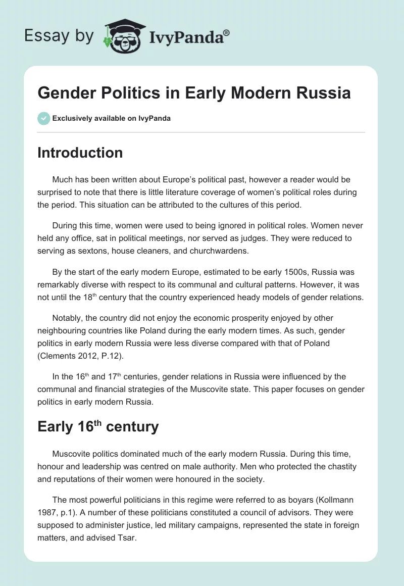 Gender Politics in Early Modern Russia. Page 1