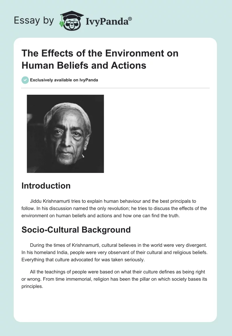 The Effects of the Environment on Human Beliefs and Actions. Page 1