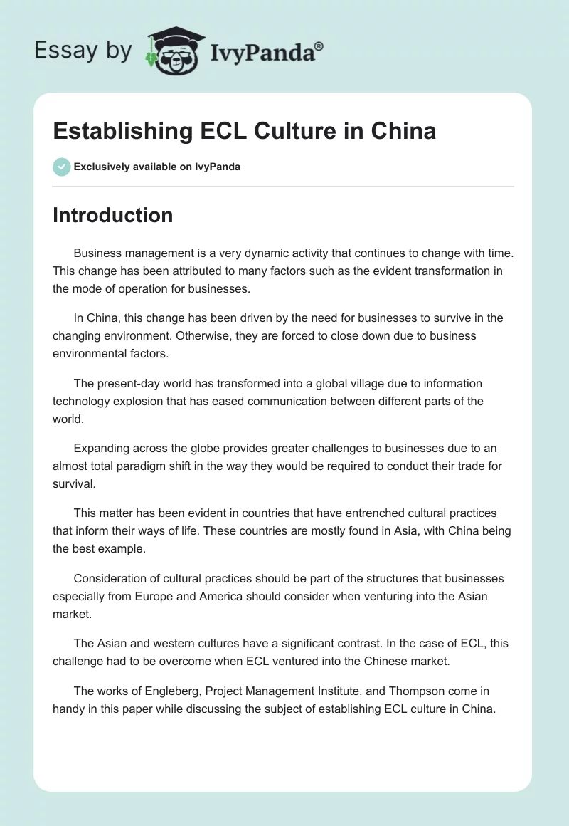 Establishing ECL Culture in China. Page 1