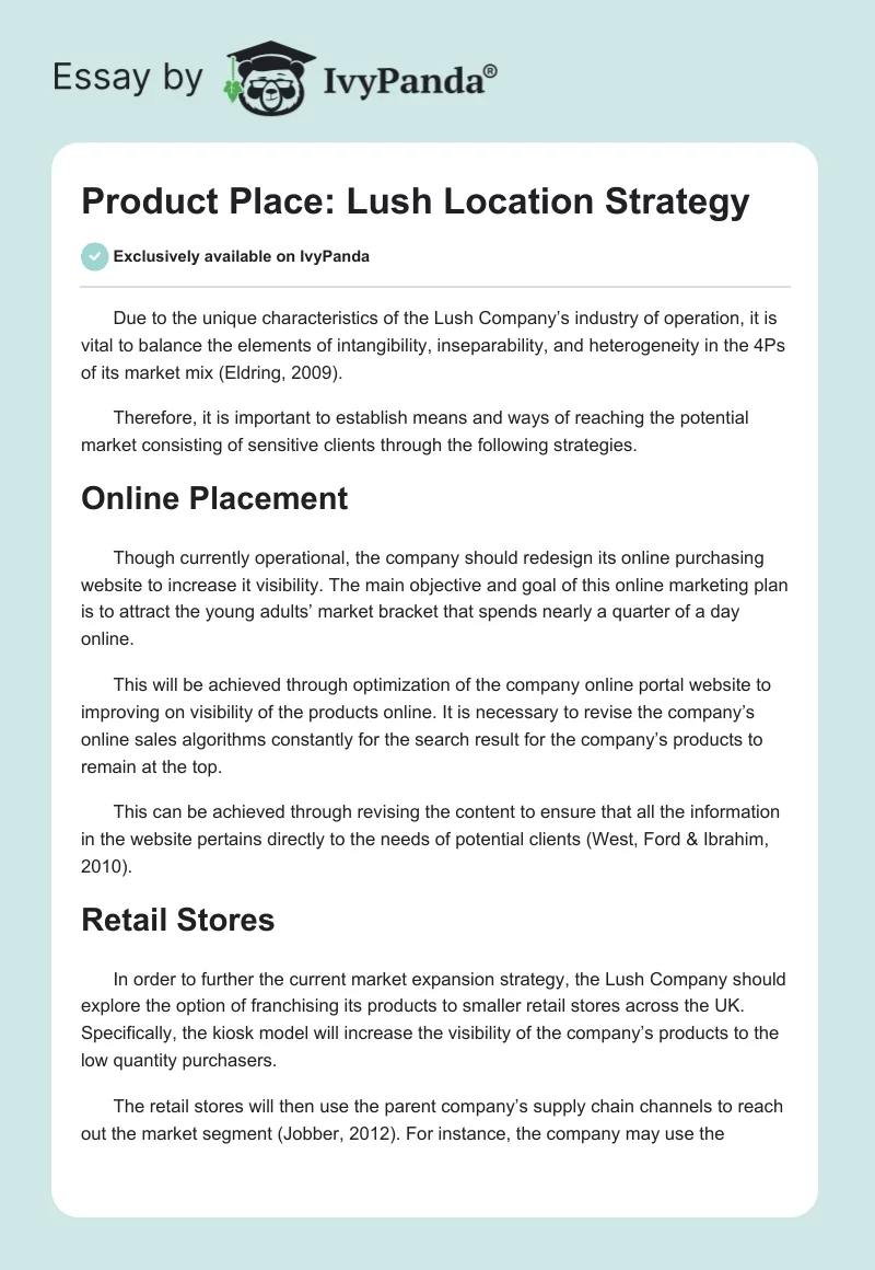 Product Place: Lush Location Strategy. Page 1