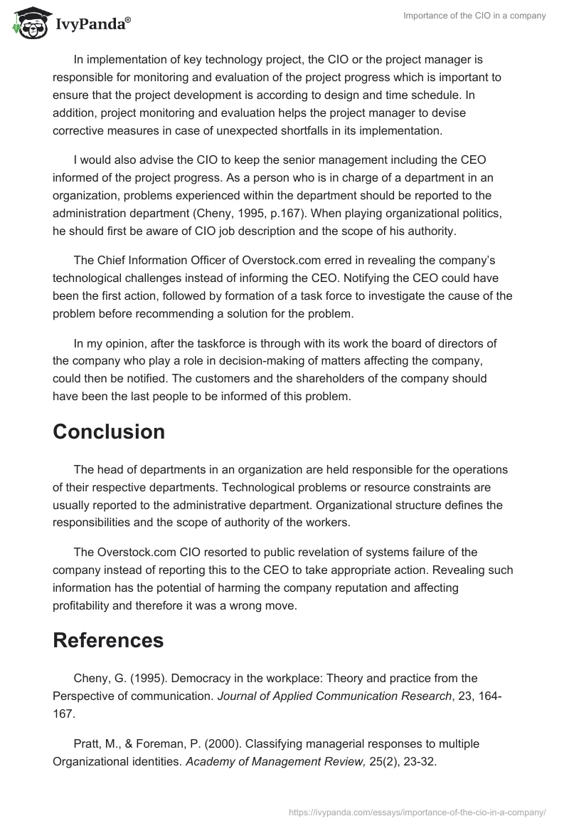 Importance of the CIO in a company. Page 3