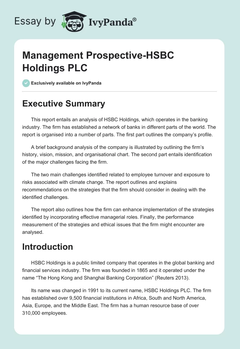 Management Prospective-HSBC Holdings PLC. Page 1