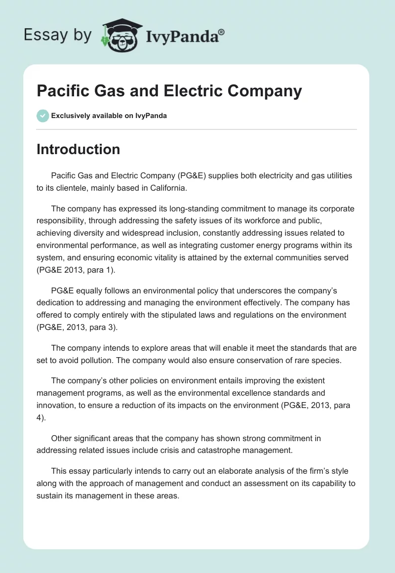 Pacific Gas and Electric Company. Page 1