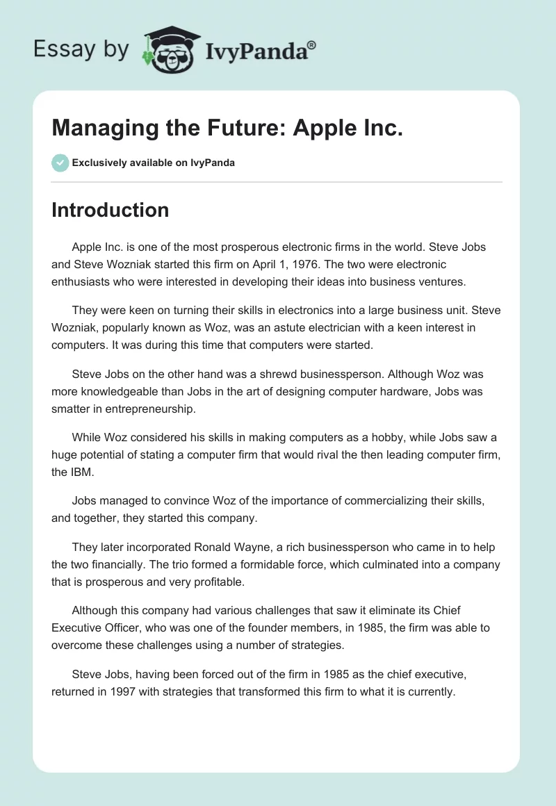 Managing the Future: Apple Inc.. Page 1