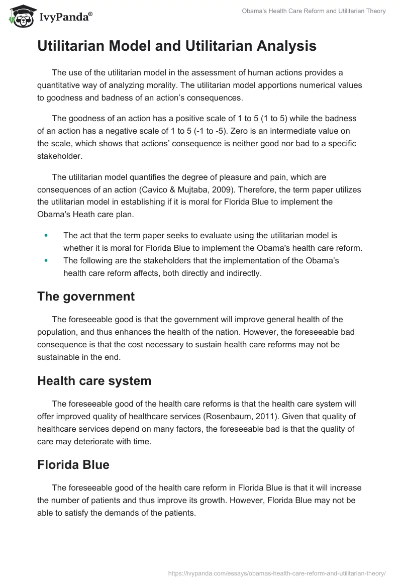 Obama's Health Care Reform and Utilitarian Theory. Page 3