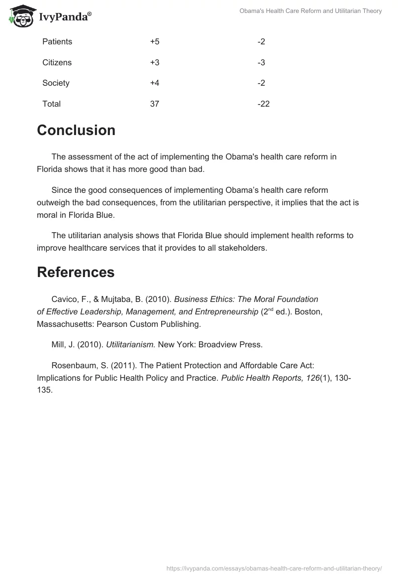 Obama's Health Care Reform and Utilitarian Theory. Page 5