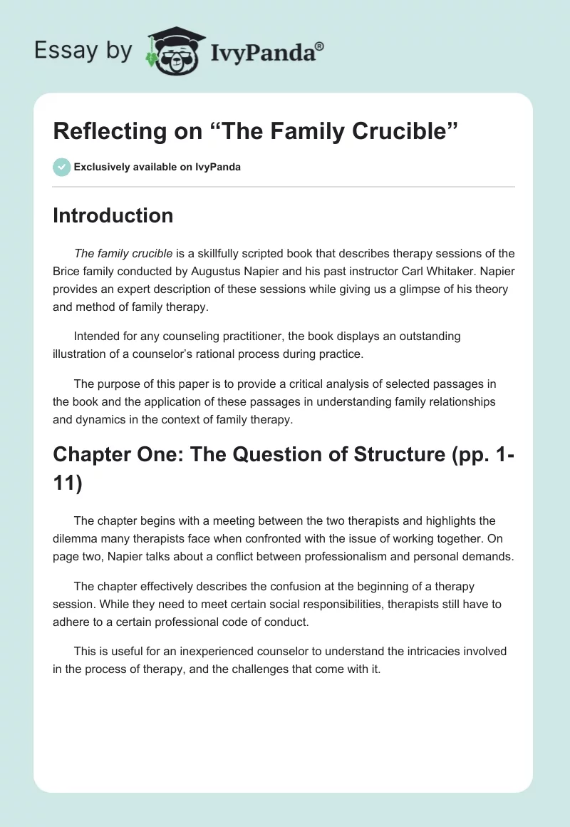Reflecting on “The Family Crucible”. Page 1