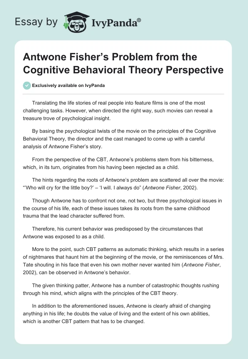 Antwone Fisher’s Problem from the Cognitive Behavioral Theory Perspective. Page 1
