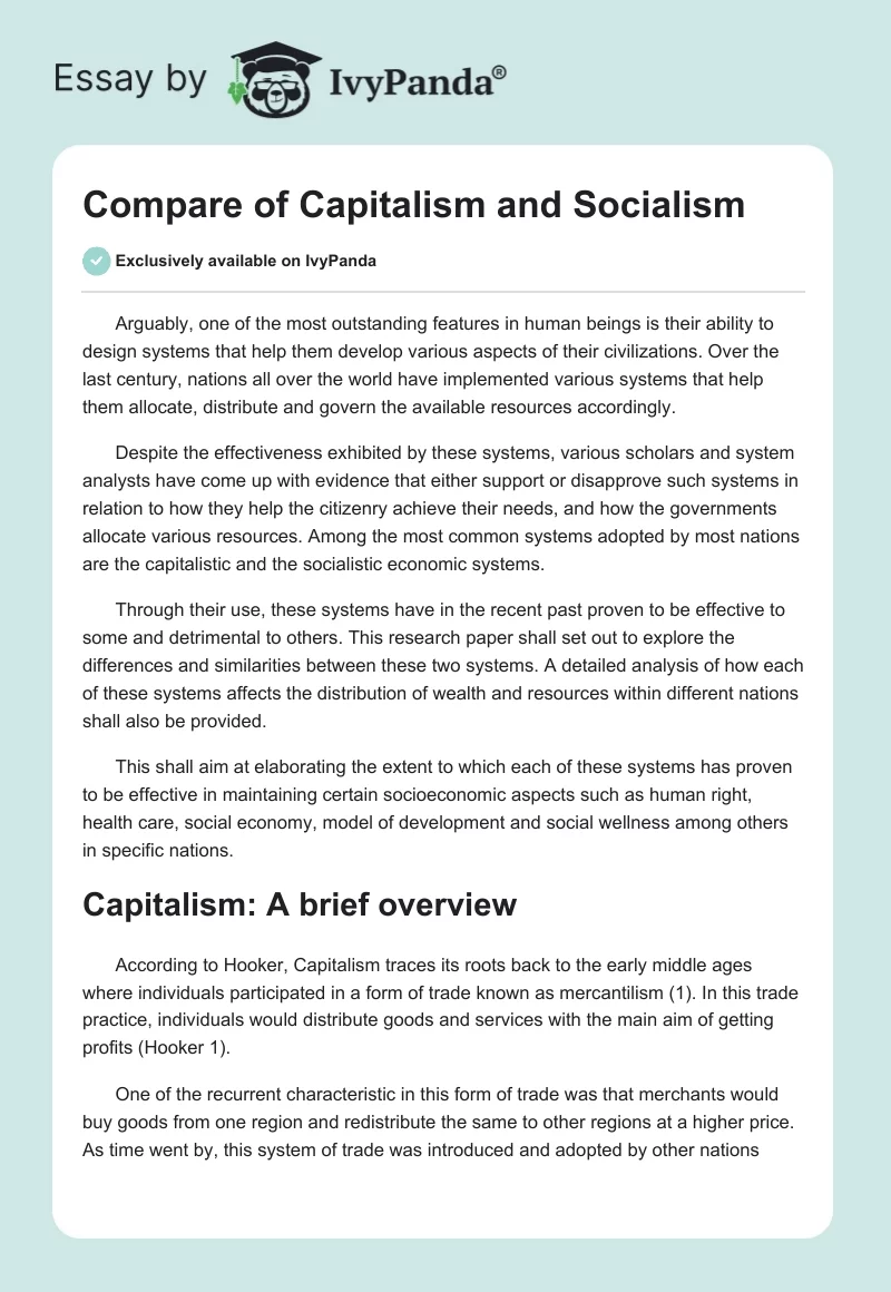 Compare of Capitalism and Socialism. Page 1