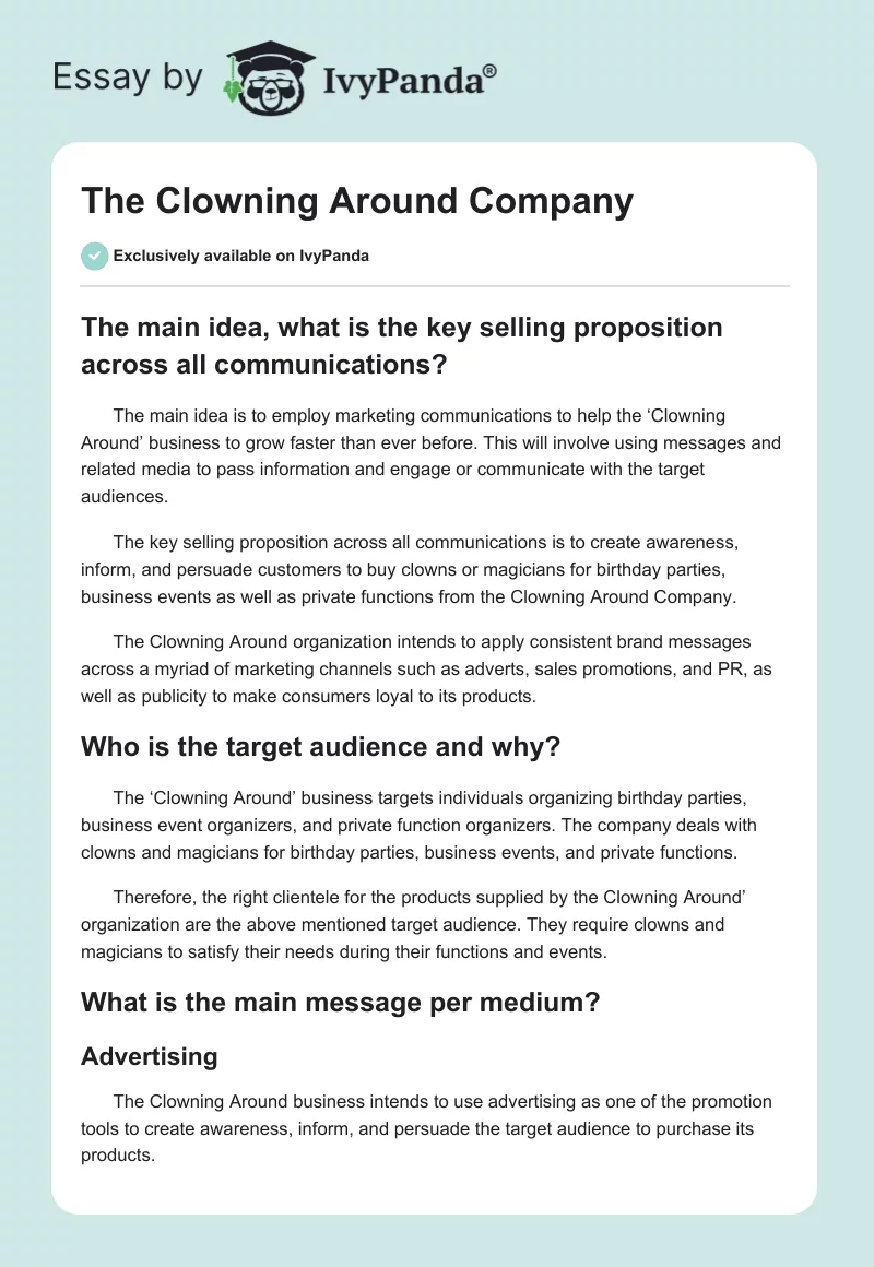 The Clowning Around Company. Page 1
