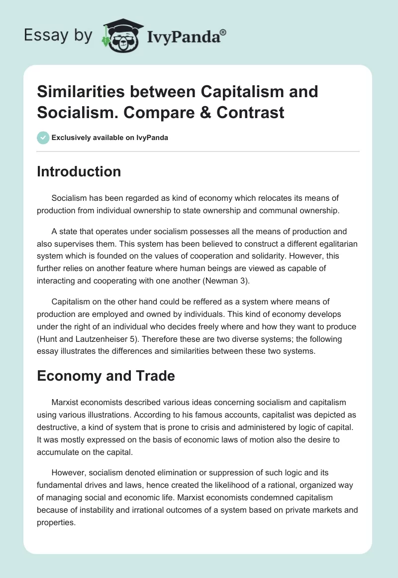 Similarities Between Capitalism and Socialism. Compare & Contrast. Page 1