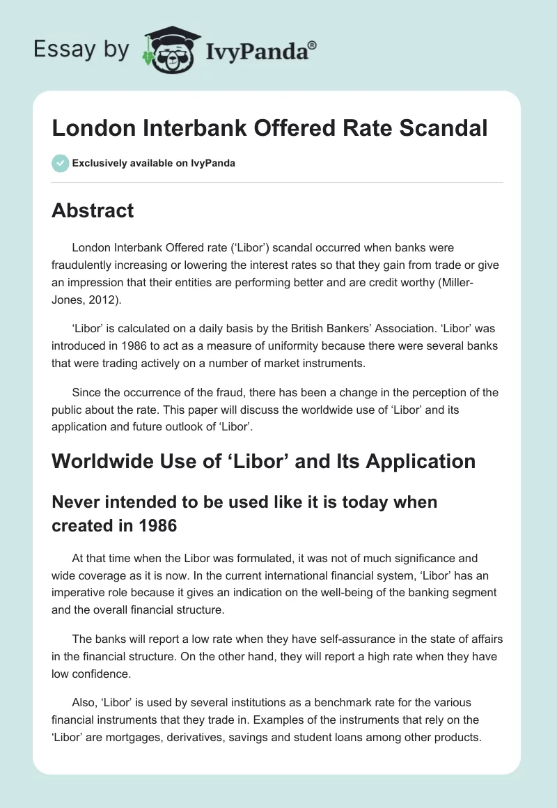 London Interbank Offered Rate Scandal. Page 1