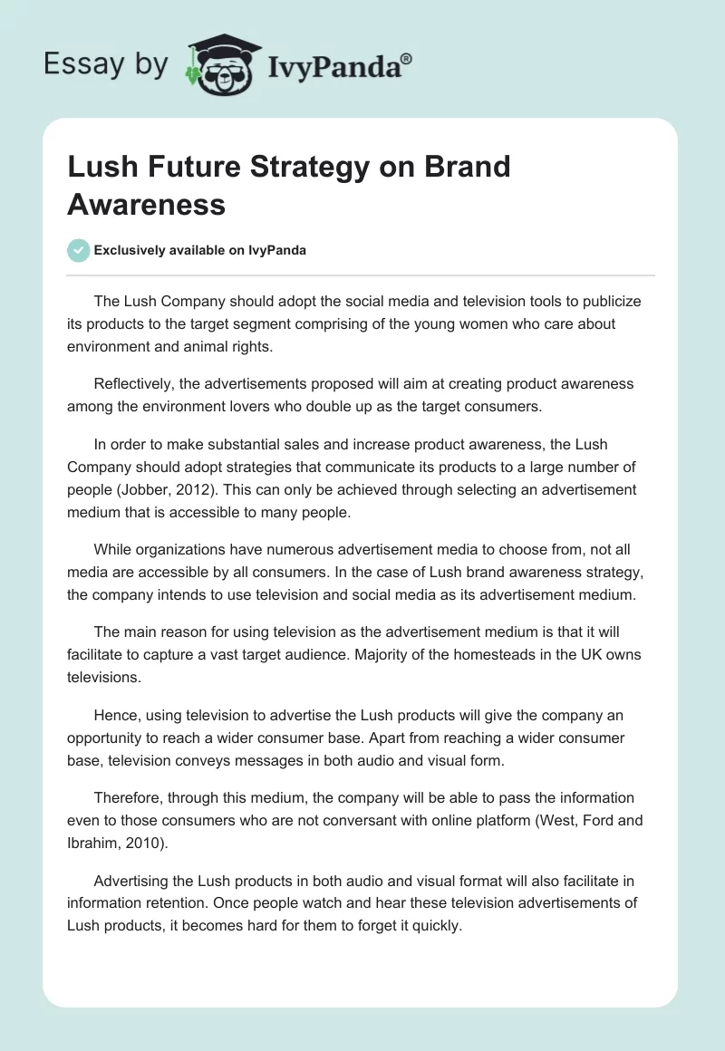 Lush Future Strategy on Brand Awareness. Page 1