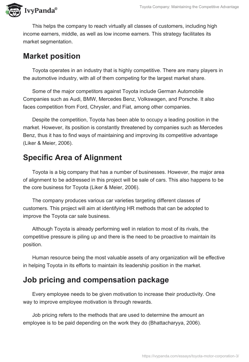 Toyota Company: Maintaining the Competitive Advantage. Page 2
