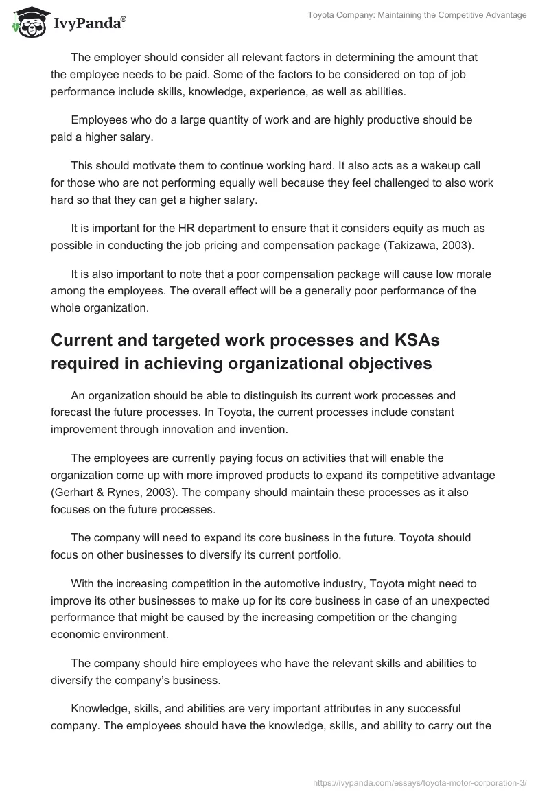 Toyota Company: Maintaining the Competitive Advantage. Page 3