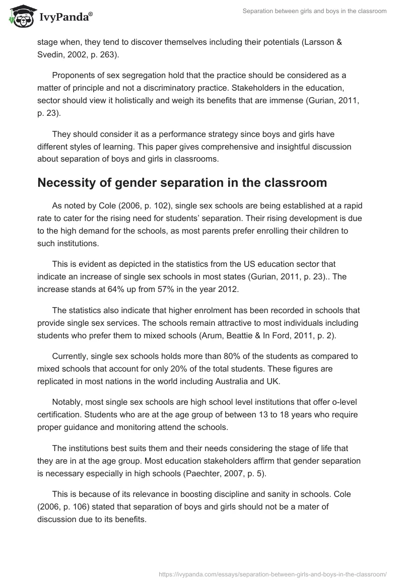 Separation Between Girls and Boys in the Classroom. Page 2