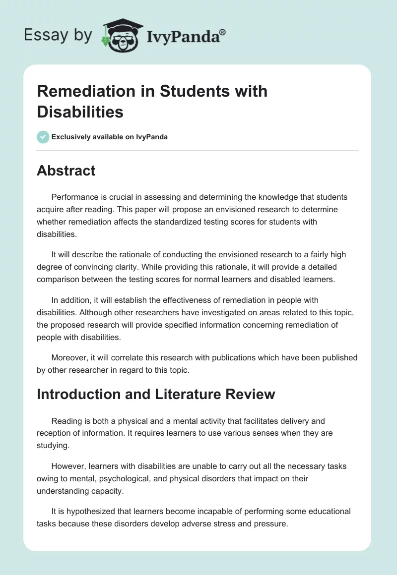 Remediation in Students with Disabilities. Page 1
