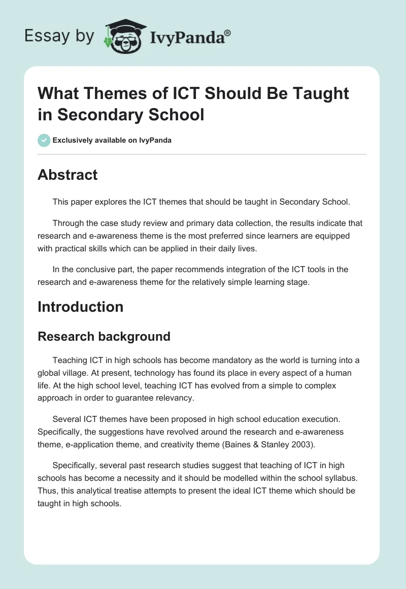 What Themes of ICT Should Be Taught in Secondary School. Page 1