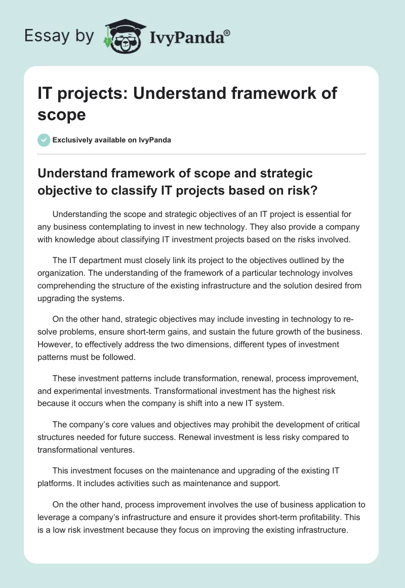 IT projects: Understand framework of scope. Page 1