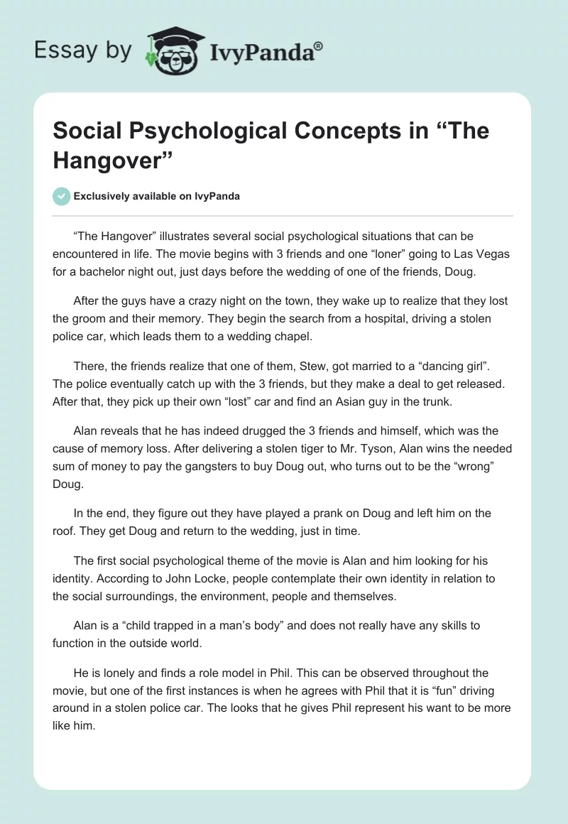 Social Psychological Concepts in “The Hangover”. Page 1