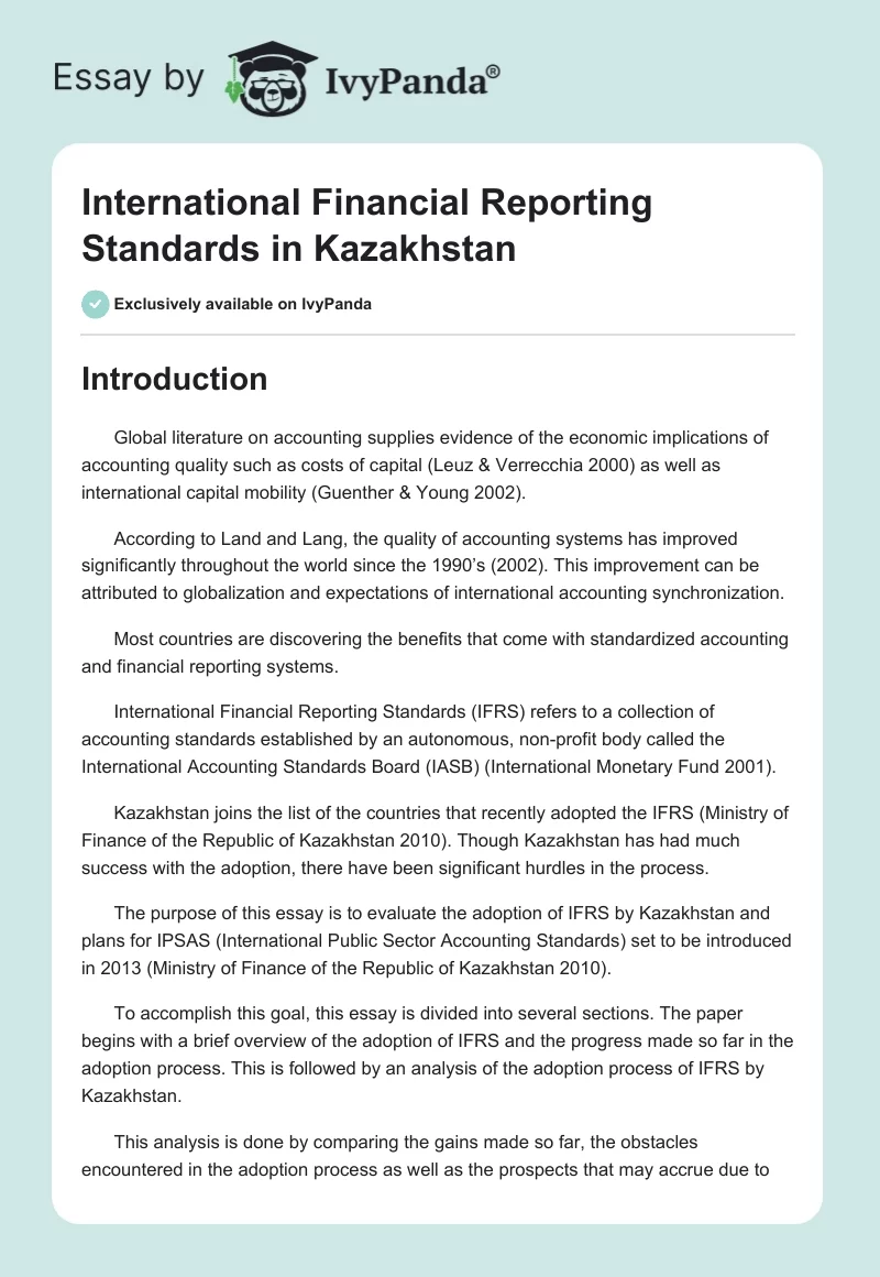 International Financial Reporting Standards in Kazakhstan. Page 1