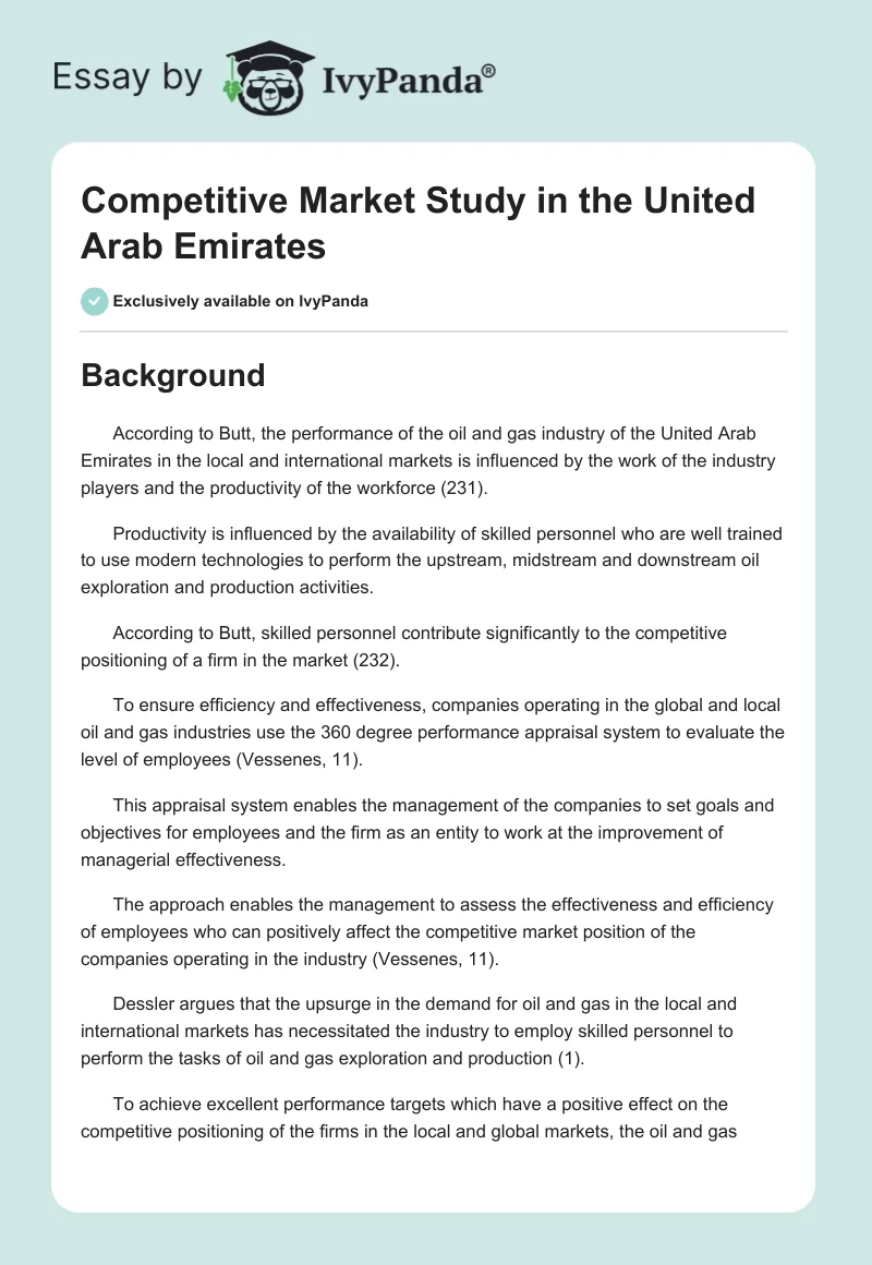 Competitive Market Study in the United Arab Emirates. Page 1