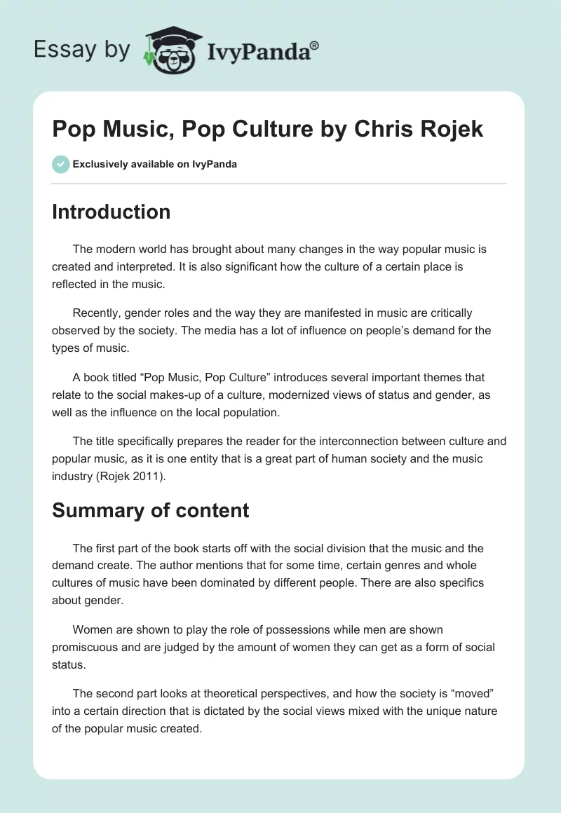 "Pop Music, Pop Culture" by Chris Rojek. Page 1