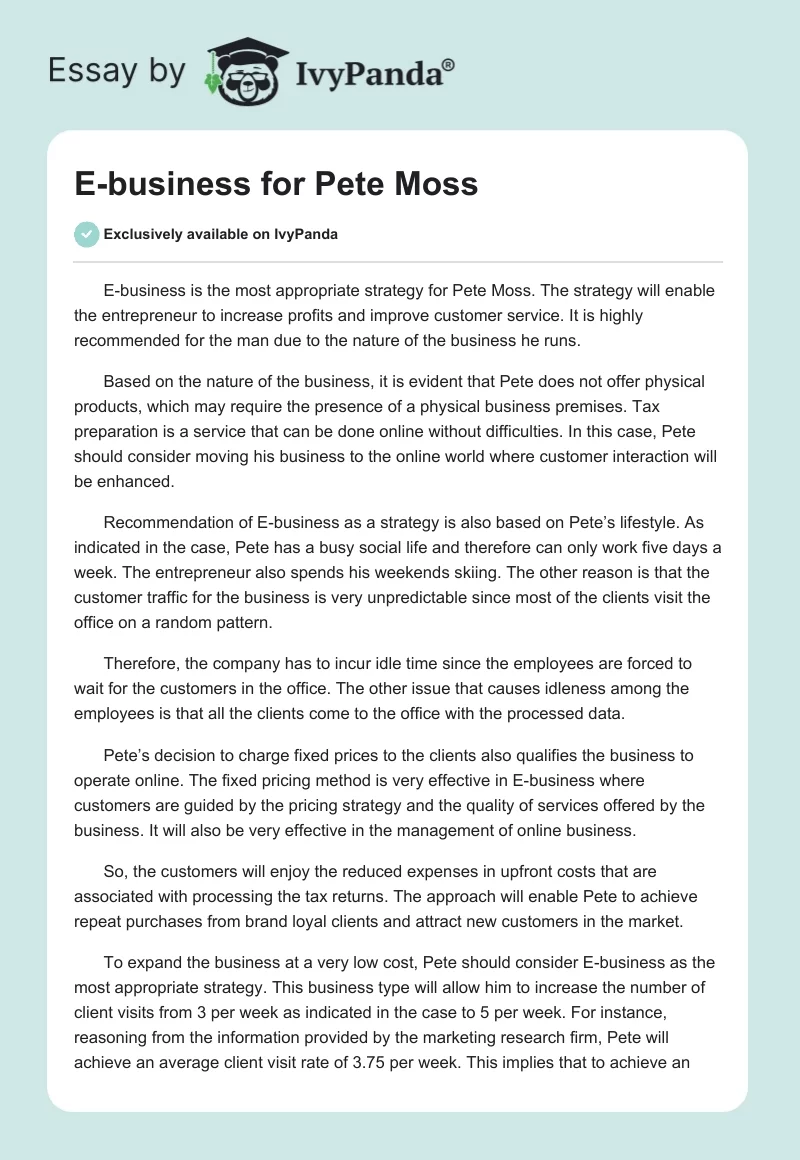 E-business for Pete Moss. Page 1