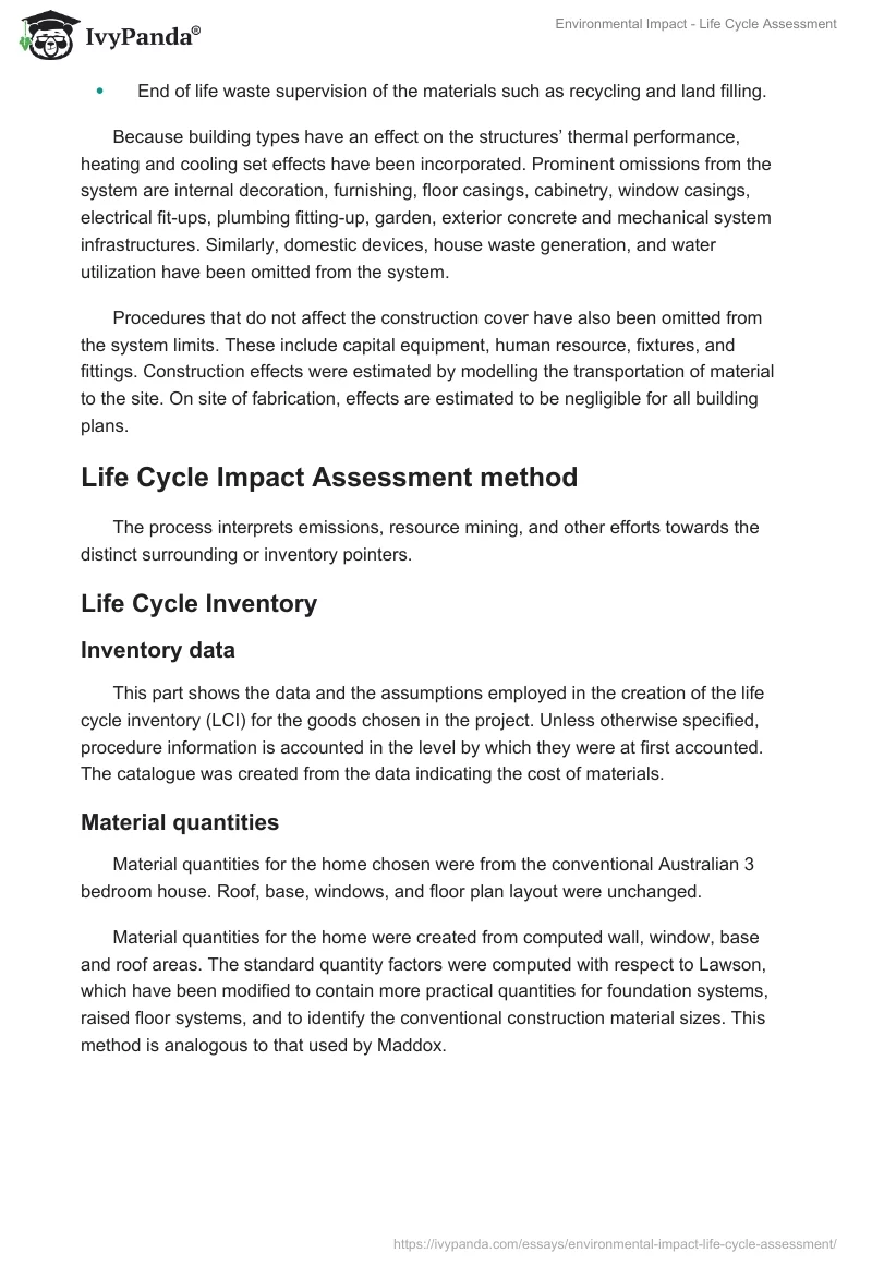 Environmental Impact - Life Cycle Assessment. Page 5