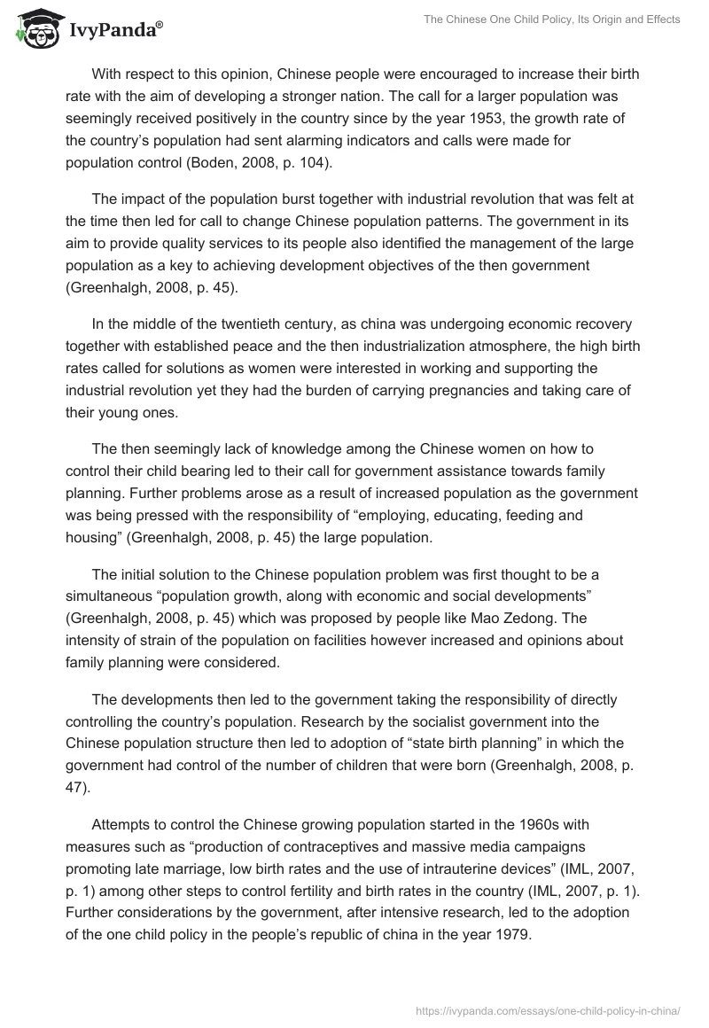 The Chinese One Child Policy, Its Origin and Effects. Page 2