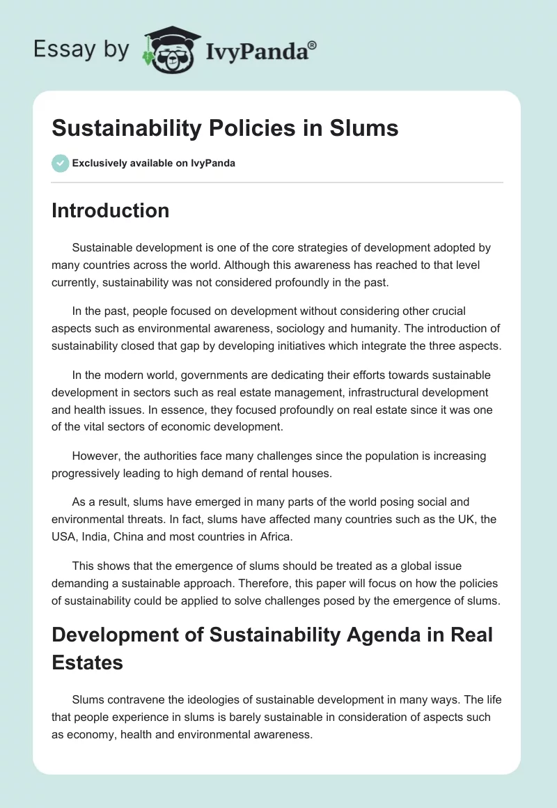 Sustainability Policies in Slums. Page 1