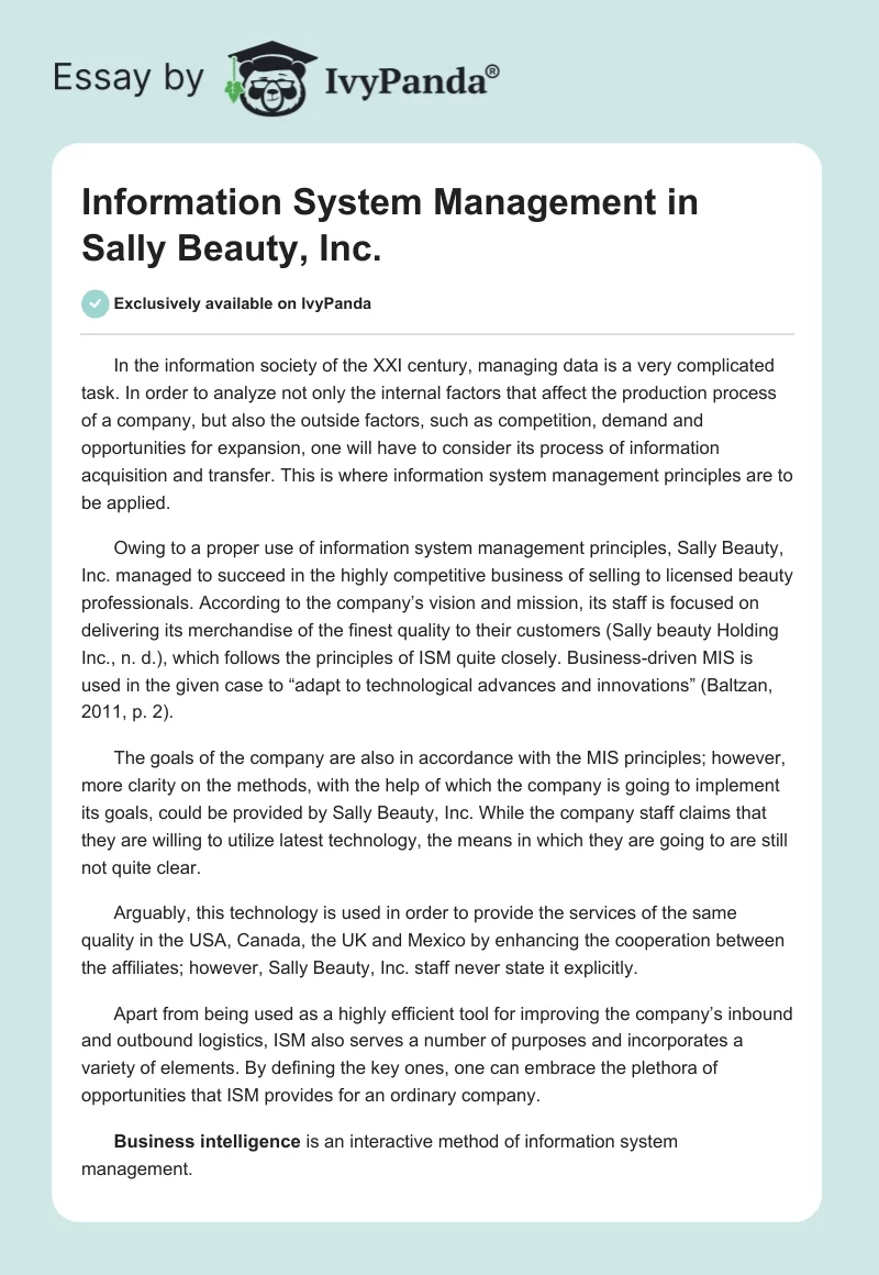 Information System Management in Sally Beauty, Inc.. Page 1
